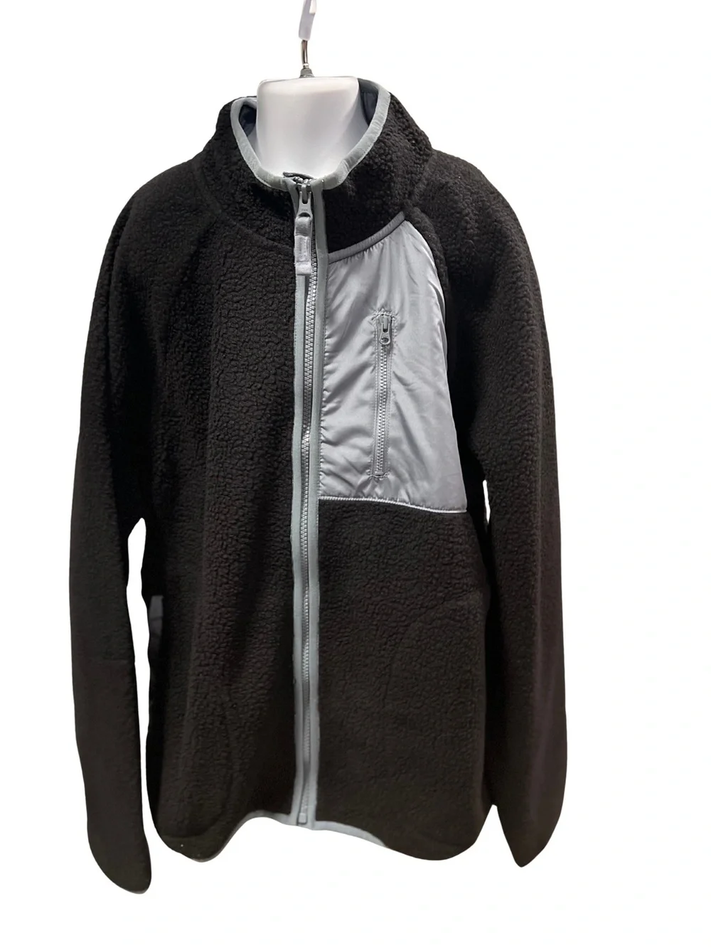THE CHILDRENS PLACE Boys Sherpa Fleece Long Sleeve Full Zip Jacket XXL 16 Black